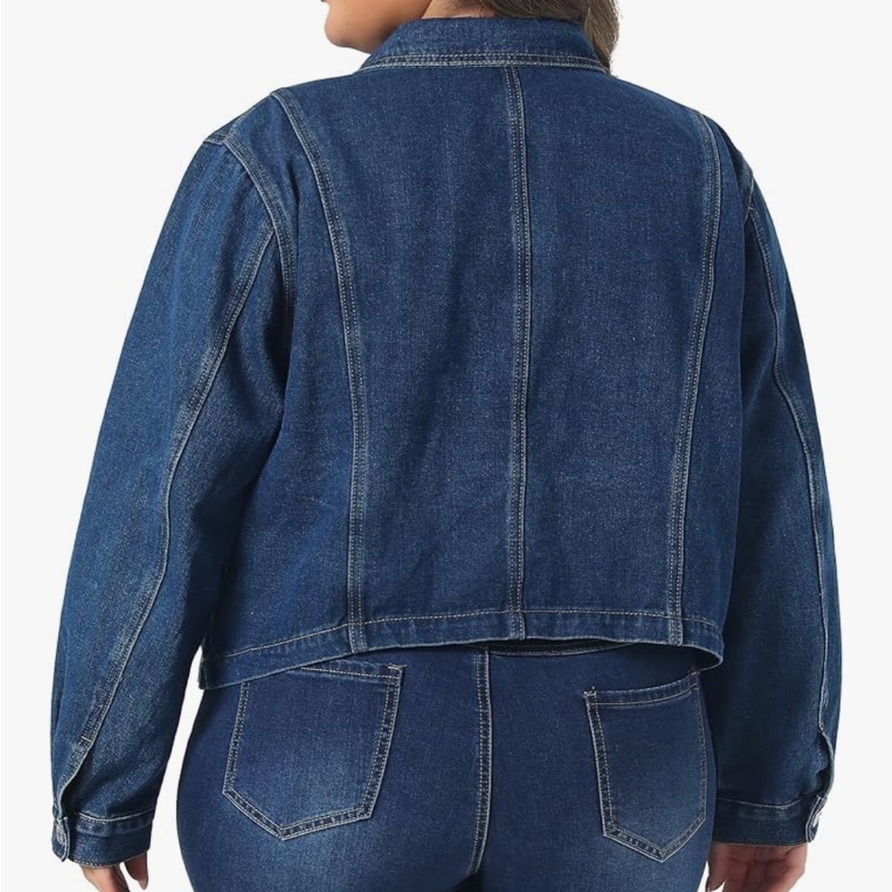 NEW Agnes Blue Denim Jacket Plus Button Front Long Sleeve Jean Jacket SZ1X - Picture 3 of 3